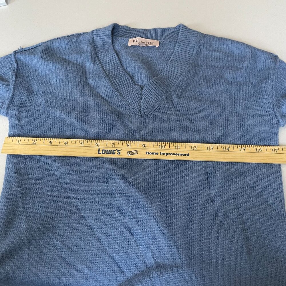 Philosophy Sweater V-Neck High Low‎ Hem Ribbed Cuffs Lightweight Blue Women's XS - Picture 7 of 12